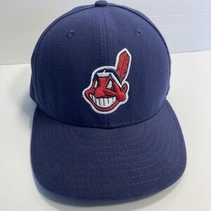 Cleveland‎ Indians Cap Hat Size 7 Chief Wahoo Blue Official On Field Banned Logo